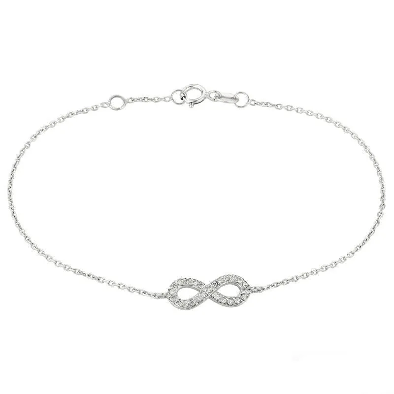 0.15 Carat Natural Diamond Infinity Bracelet 14K White Gold