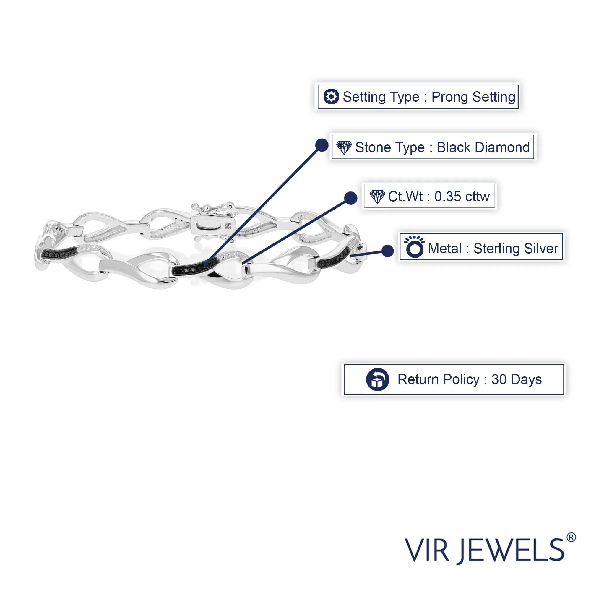 0.35 cttw Black Diamond Chain Drop Tennis Bracelet in Sterling Silver