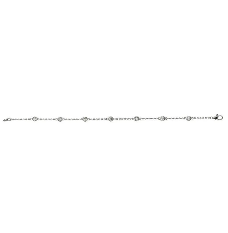 0.75 Carat Natural Diamond Bezel Bracelet G SI 14K White Gold 7 ''