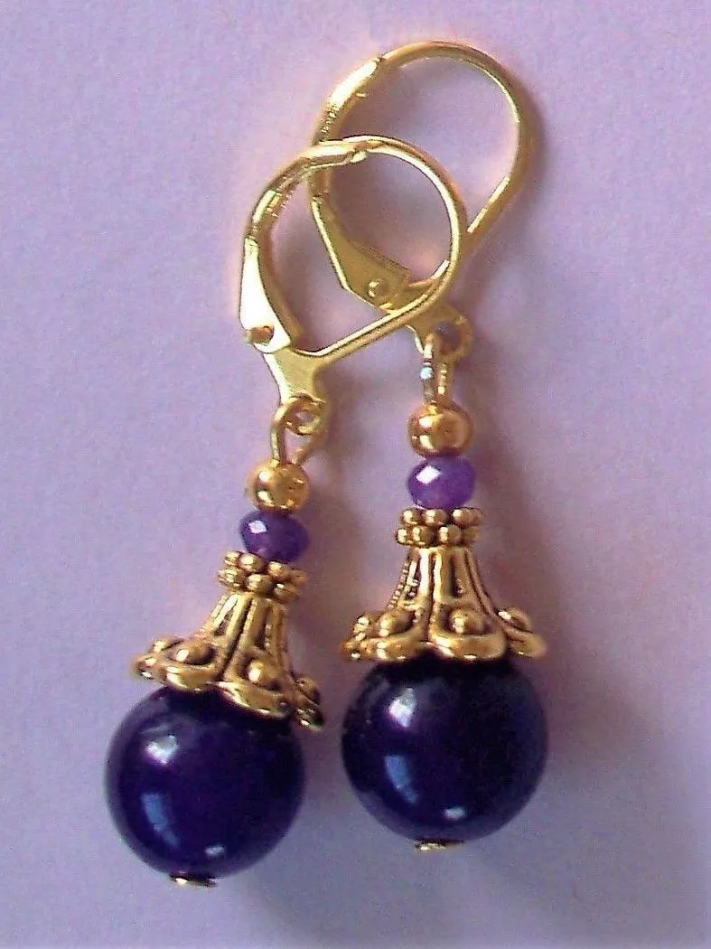 10% OFF- 2 pcs Certified Natural Handmade A Pair of Amethyst Purple Jade Drop Earrings GP LEVERBACK