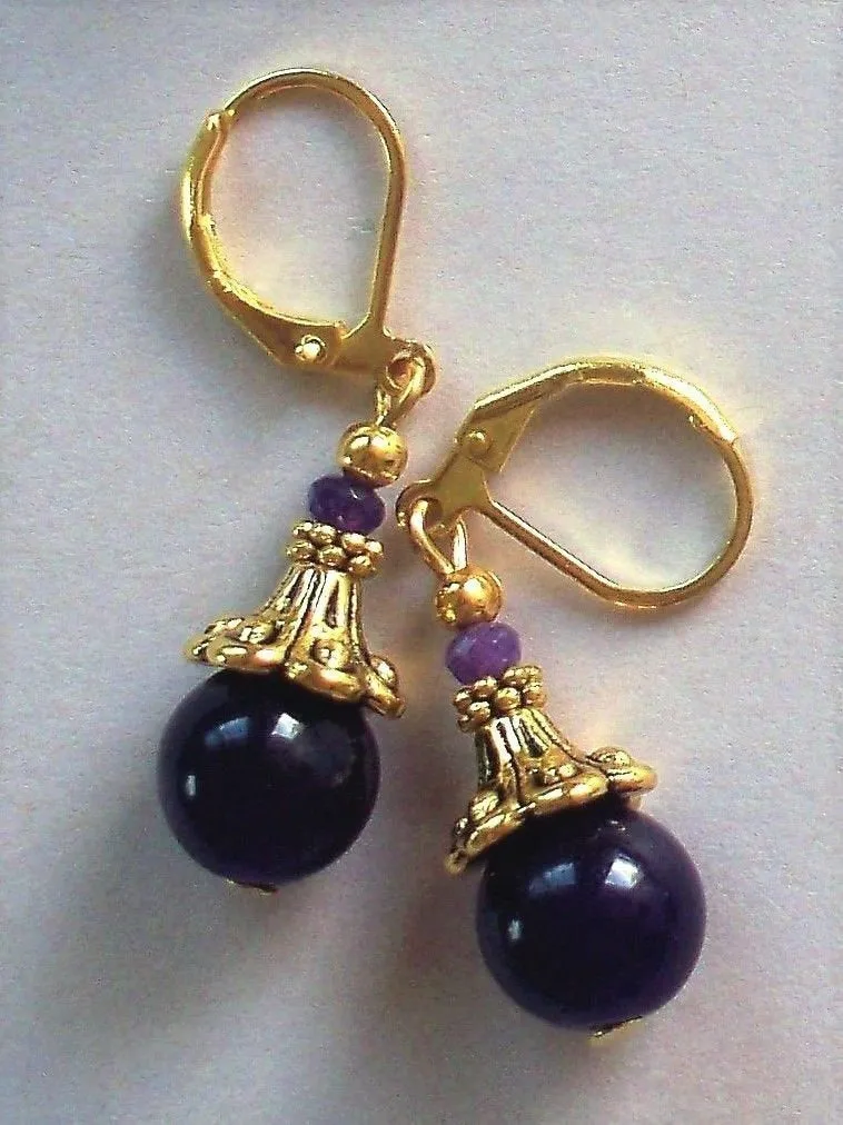 10% OFF- 2 pcs Certified Natural Handmade A Pair of Amethyst Purple Jade Drop Earrings GP LEVERBACK