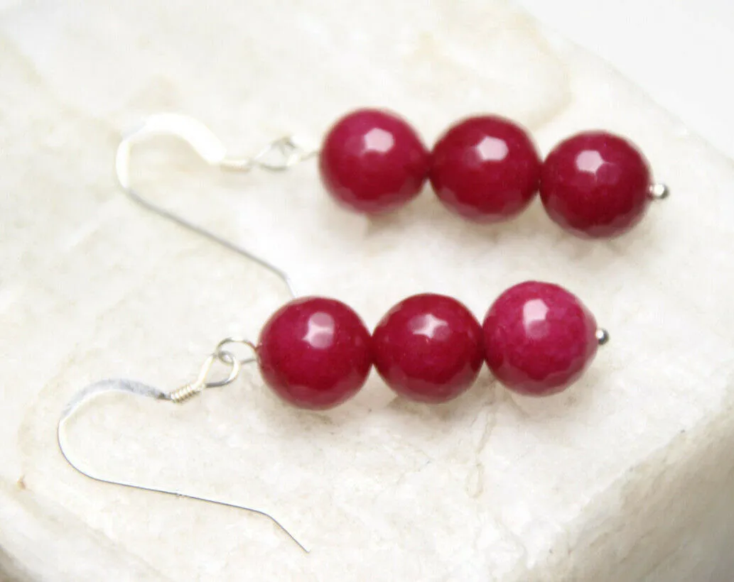 10% OFF- 2 pcs Certified Natural Jadeite Emerald A*Jade HandCarved A Pair of Ruby Red Jade 8mm Earrings .925 Sterling Silver Hooks 1.5"