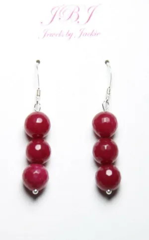 10% OFF- 2 pcs Certified Natural Jadeite Emerald A*Jade HandCarved A Pair of Ruby Red Jade 8mm Earrings .925 Sterling Silver Hooks 1.5"