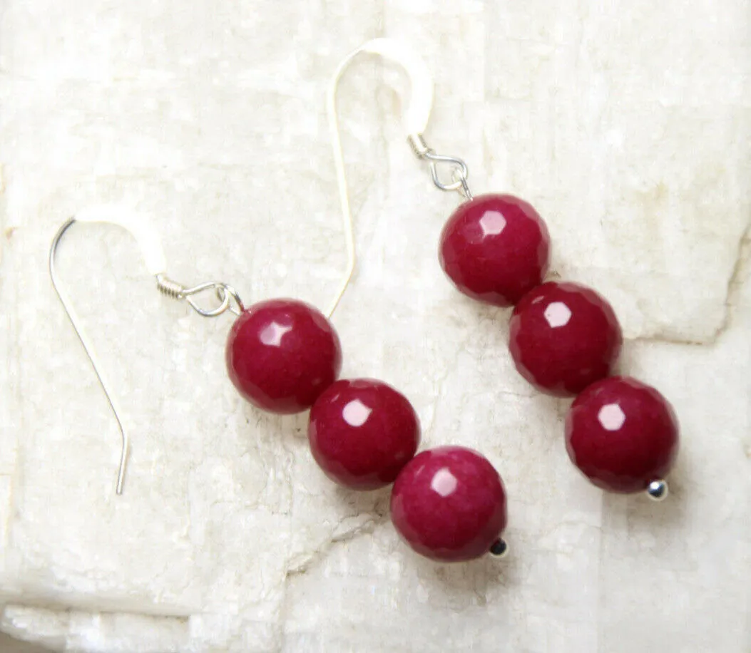 10% OFF- 2 pcs Certified Natural Jadeite Emerald A*Jade HandCarved A Pair of Ruby Red Jade 8mm Earrings .925 Sterling Silver Hooks 1.5"