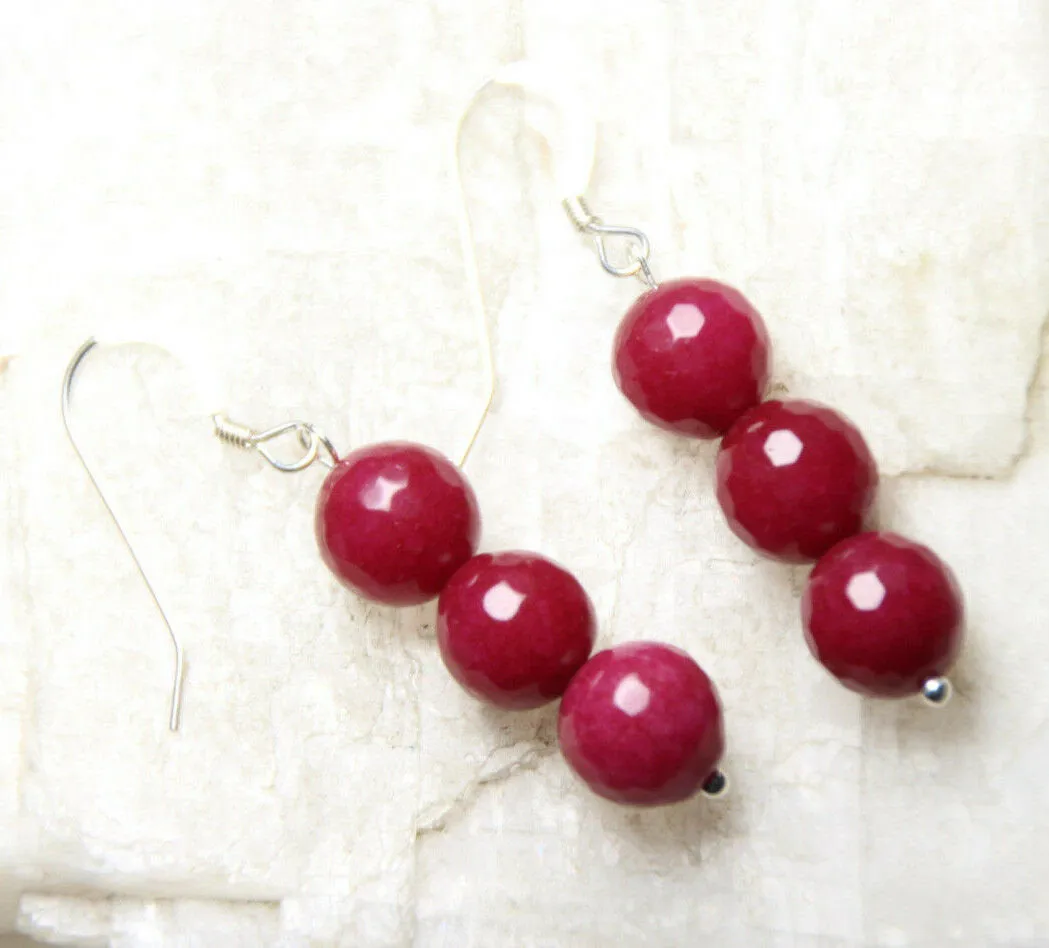 10% OFF- 2 pcs Certified Natural Jadeite Emerald A*Jade HandCarved A Pair of Ruby Red Jade 8mm Earrings .925 Sterling Silver Hooks 1.5"