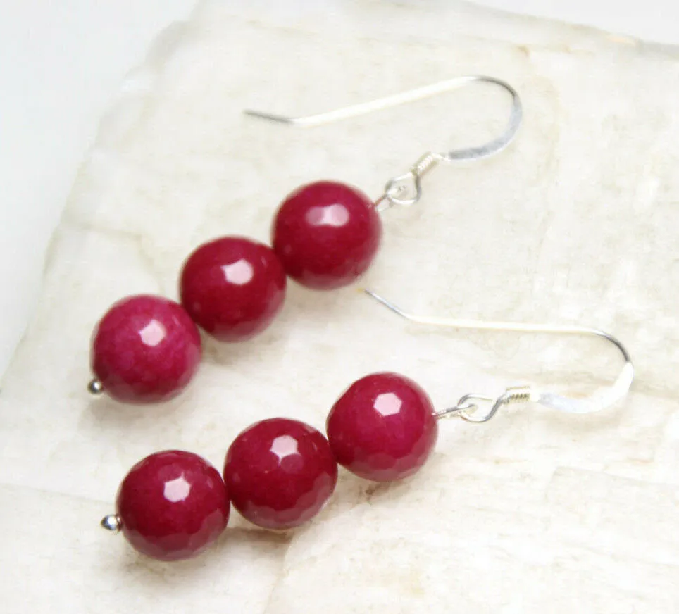 10% OFF- 2 pcs Certified Natural Jadeite Emerald A*Jade HandCarved A Pair of Ruby Red Jade 8mm Earrings .925 Sterling Silver Hooks 1.5"