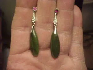 10% OFF- 2 pcs Certified Natural Jadeite Emerald Jade A Pair of Lucky Jade Designer JOY Sterling Silver CZ Garnet Earrings