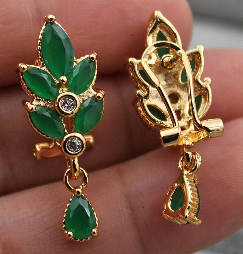 10% OFF- 2 pcs-Certified Natural Jadeite Emerald Jade A Pair of Lucky Jade Flower Leaf Earrings