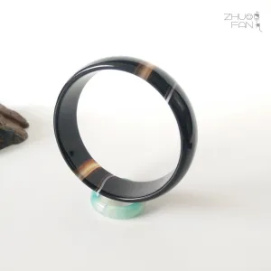 10% OFF- 44-50mm Certified Natural Black Emerald A*Jade HandCarved Bangle A1949