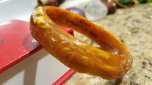 10% OFF- 53/54/55/56mm Certified Chinese Natural Red Yellow Jadeite Emerald A*Jade HandCaved Dragon-Phoenix Bangle A1940
