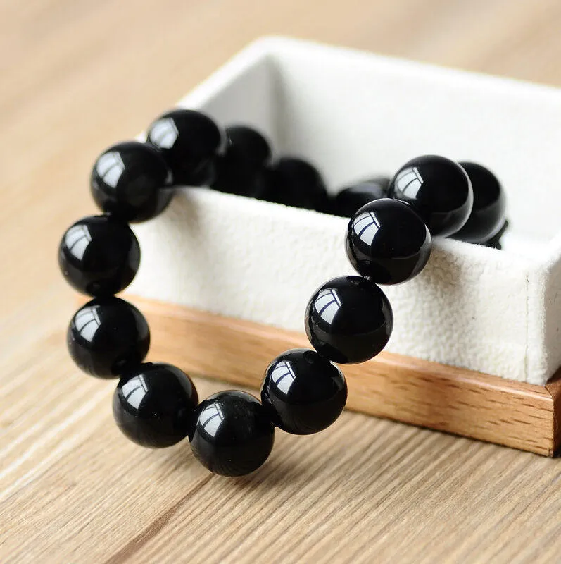 10% OFF- 54-60 mm Certified Natural Black Pearl Emerald Jade Beads Stretchy Bracelet