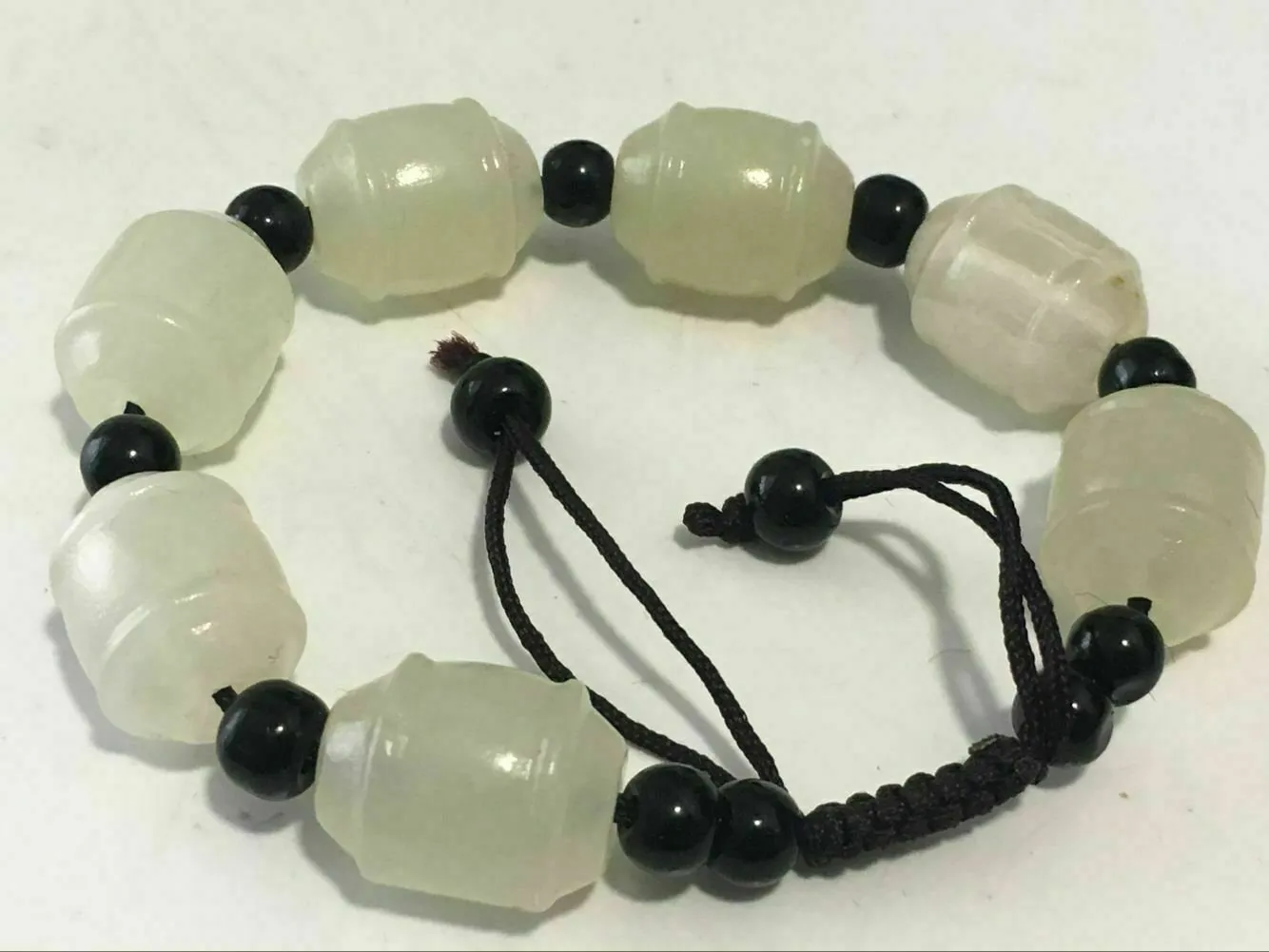 10% OFF- 54-62mm Certified Natural Hetain Jade HandCarved Woven Adjustable Lucky Pray Bracelet A1211
