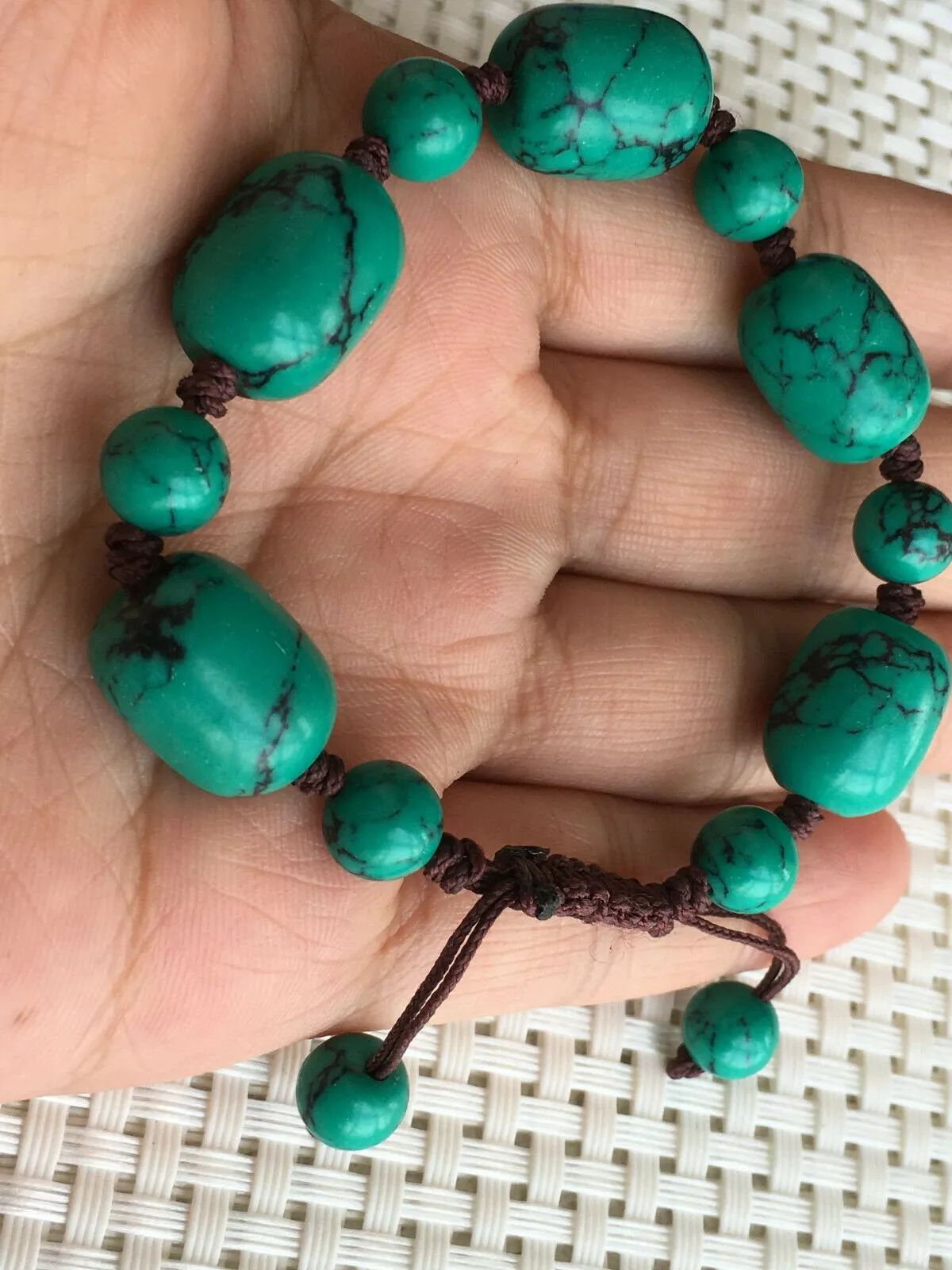 10% OFF- 54-62mm Certified Natural Turquoise HandCarved Woven Adjustable Lucky Pray Bracelet A1211