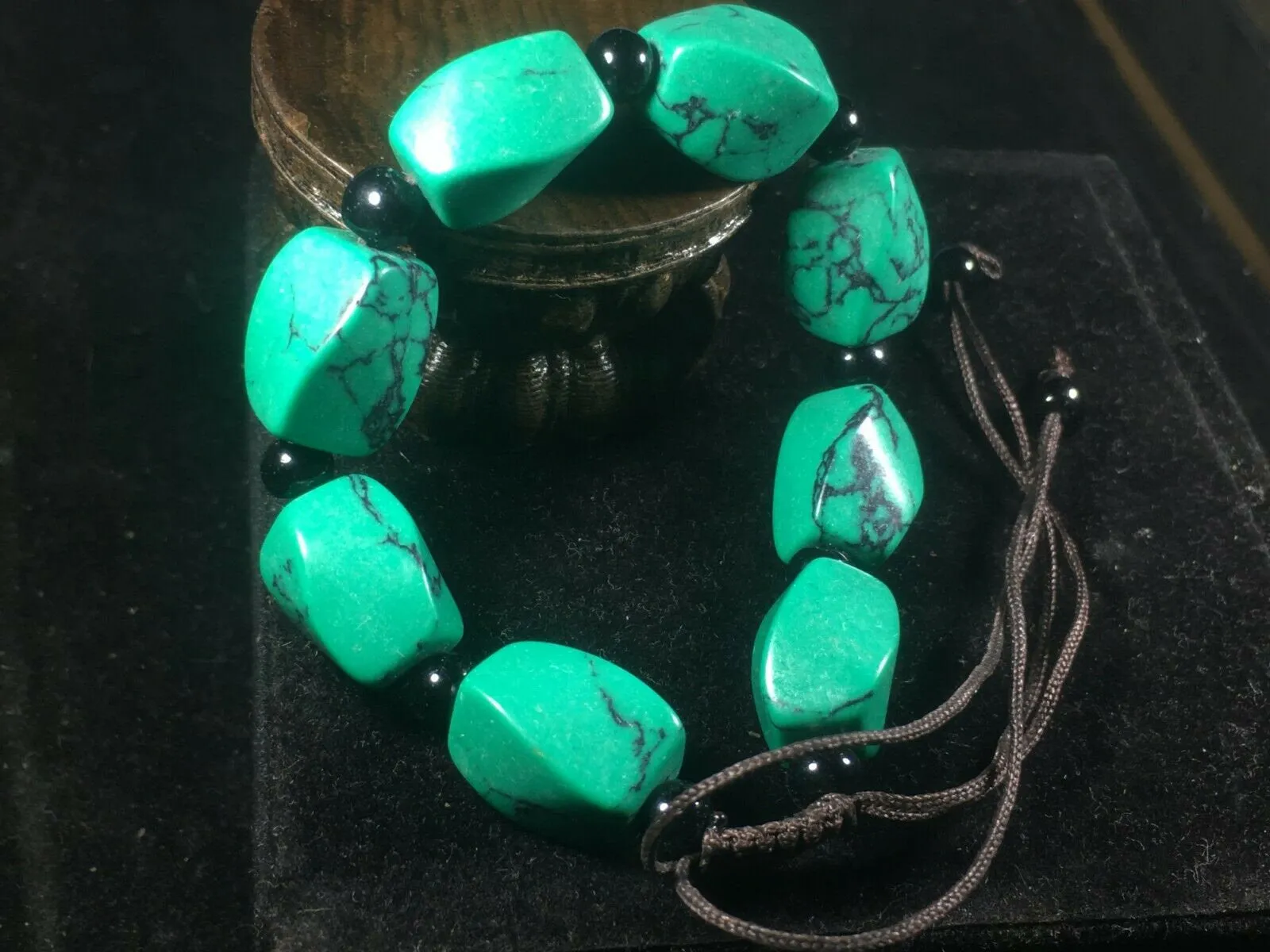 10% OFF- 54-62mm Certified Natural Turquoise HandCarved Woven Stretchy Lucky Pray Bracelet A1216