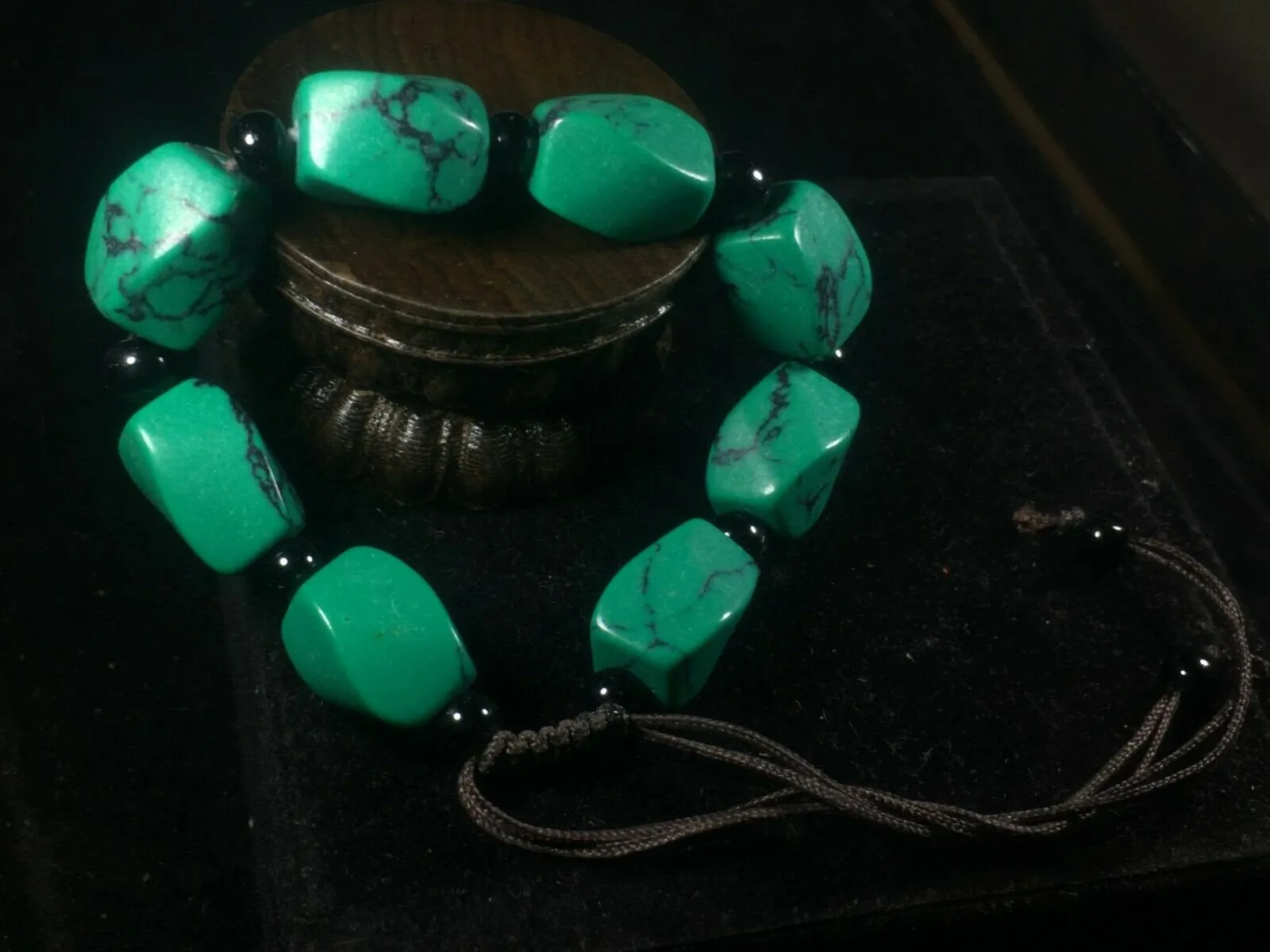 10% OFF- 54-62mm Certified Natural Turquoise HandCarved Woven Stretchy Lucky Pray Bracelet A1216