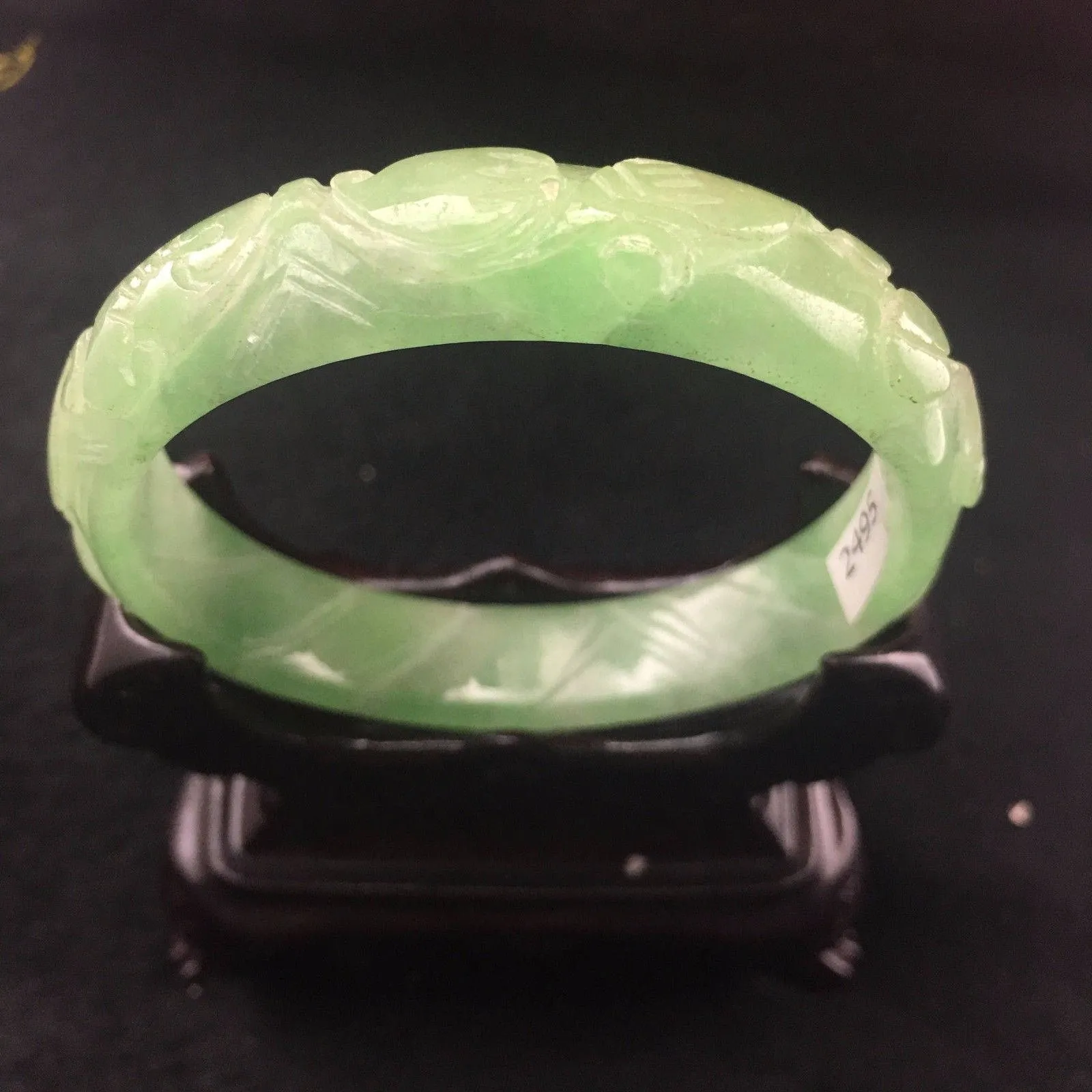 10% OFF- 55/56 mm Certified Natural Jadeite Emerald A Jade HandCarved Ruyi Flower Bracelet Bangle A-2495