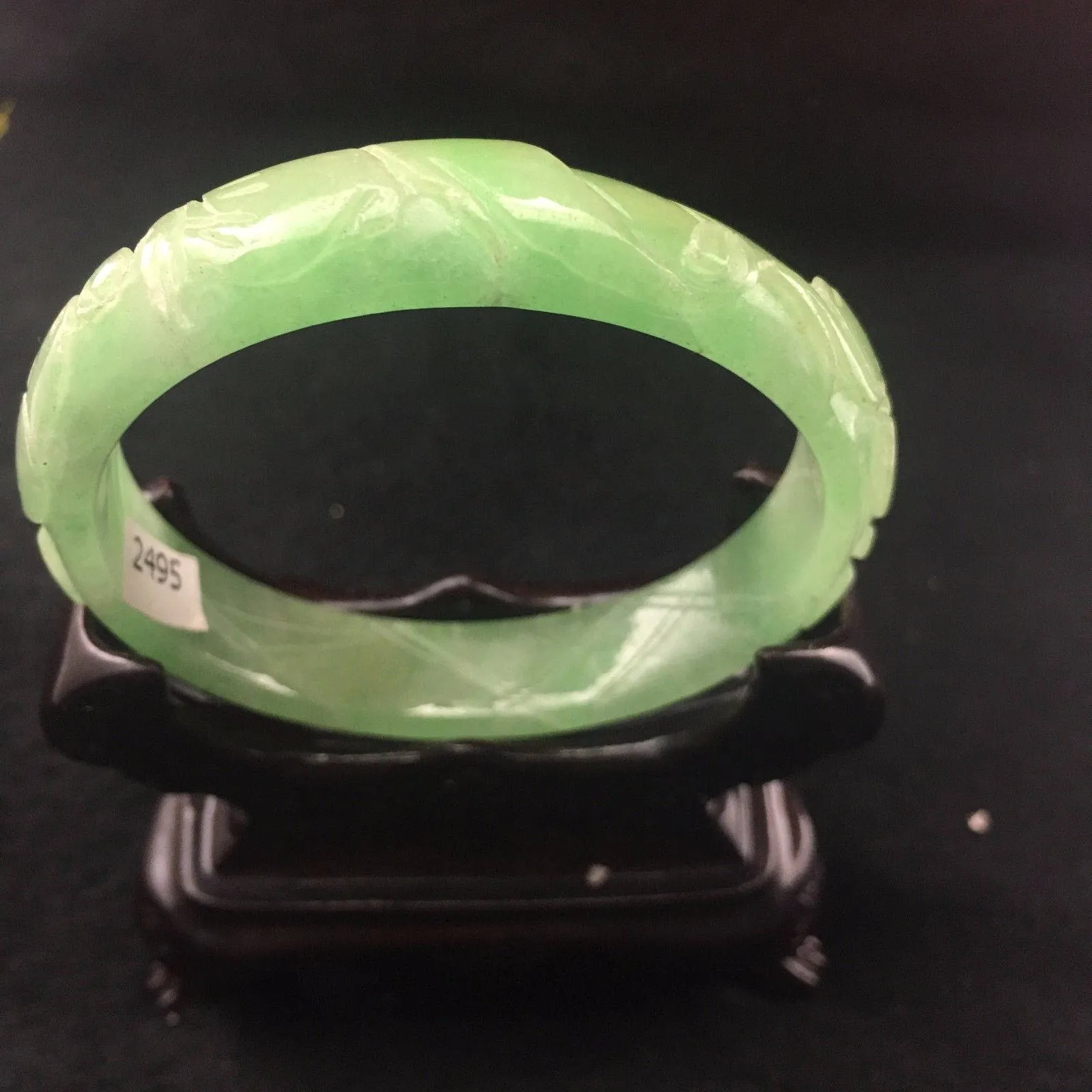10% OFF- 55/56 mm Certified Natural Jadeite Emerald A Jade HandCarved Ruyi Flower Bracelet Bangle A-2495