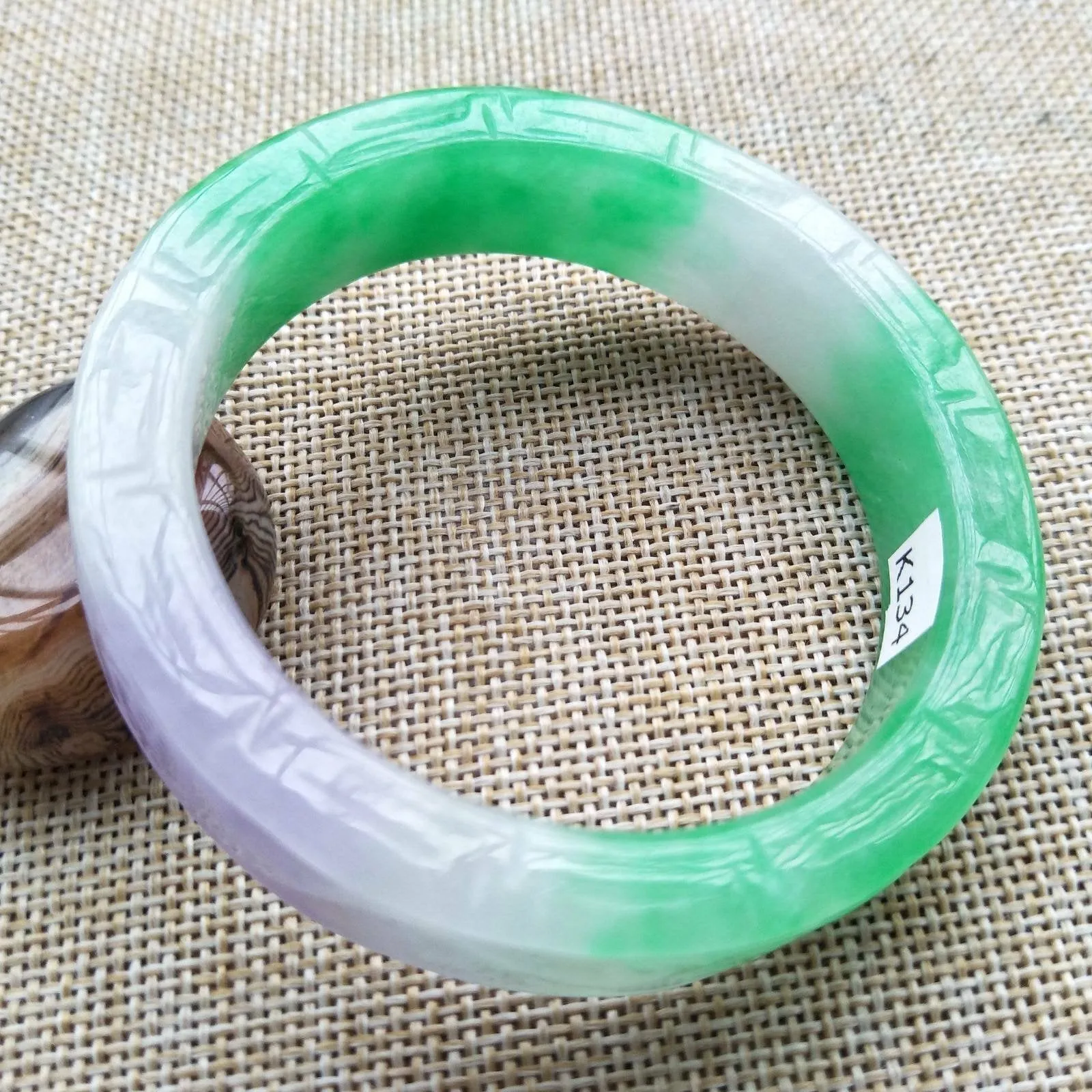 10% OFF- 55/56/57mm Certified Natural 3 Color Jadeite Emerald A Jade Handcarved Ruyi Flower Bangle K134