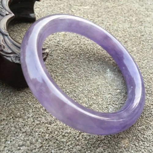 10% OFF- 55/56/57mm Certified Natural Lavender Jadeite Emerald A*Jade HandCarved Round Bangle x9415