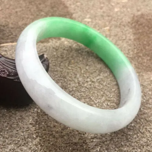 10% OFF- 55/56/57mm Certified Natural White Green Jadeite Emerald A*Jade HandCarved Bracelet Bangle GX3211