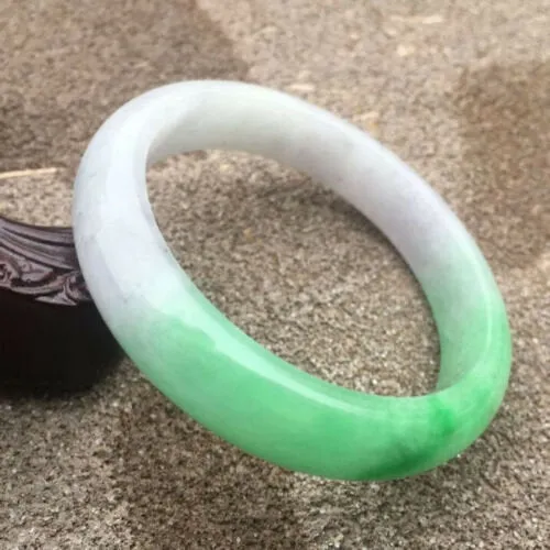 10% OFF- 55/56/57mm Certified Natural White Green Jadeite Emerald A*Jade HandCarved Bracelet Bangle GX3211