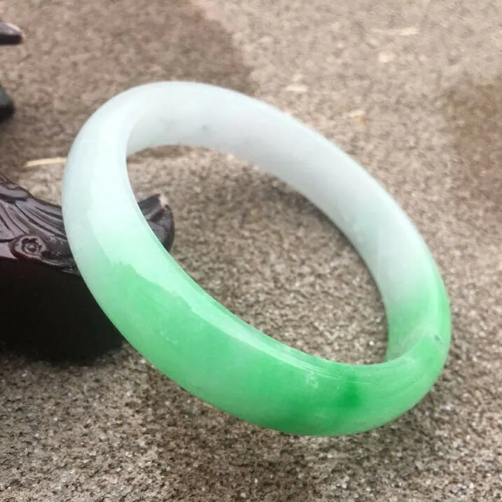 10% OFF- 55/56/57mm Certified Natural White Green Jadeite Emerald A*Jade HandCarved Bracelet Bangle GX3230