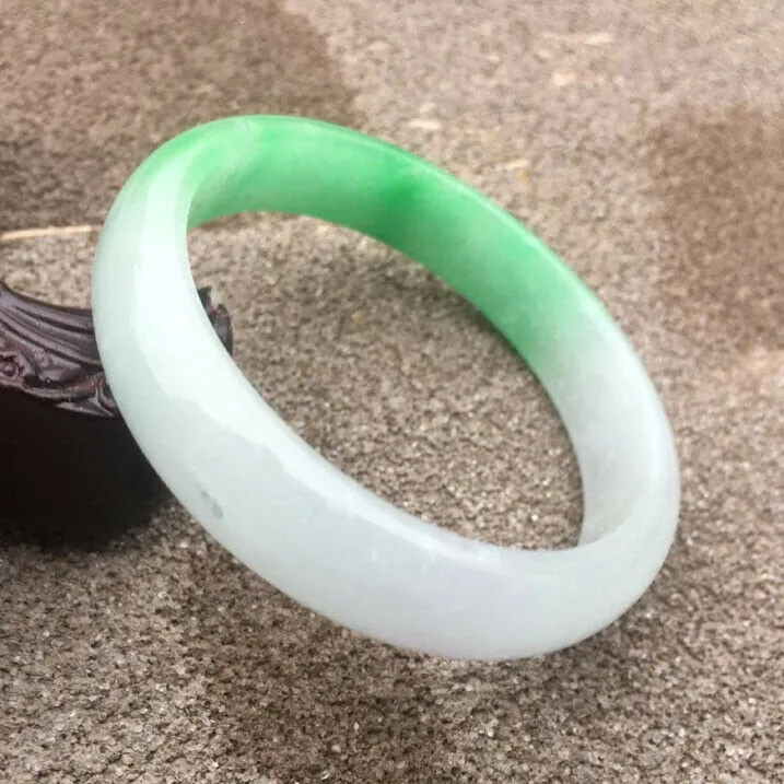 10% OFF- 55/56/57mm Certified Natural White Green Jadeite Emerald A*Jade HandCarved Bracelet Bangle GX3230