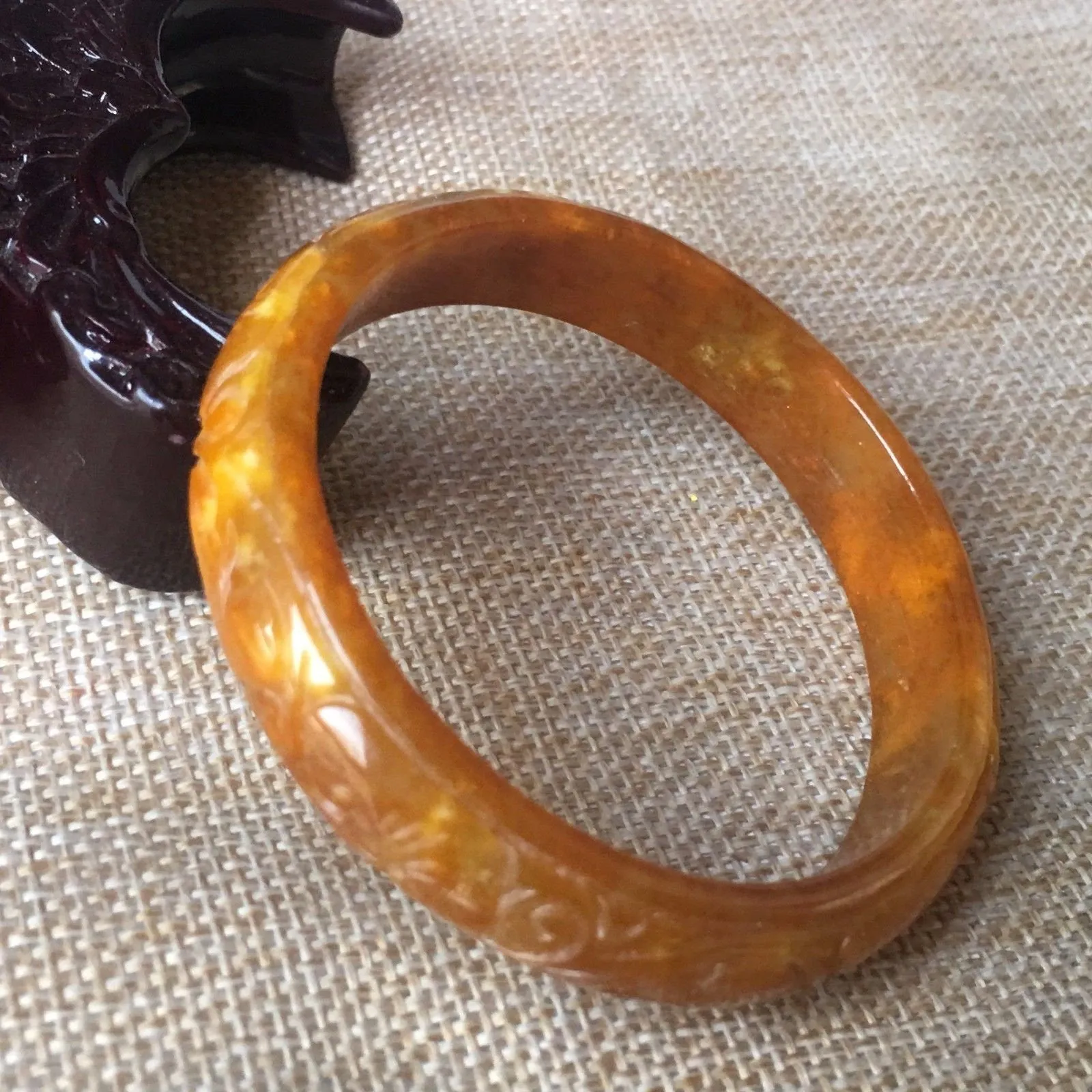 10% OFF- 55/56/57mm Certified Natural Yellow Jadeite Emerald A*Jade HandCarved Ruyi Flower Bangle L031