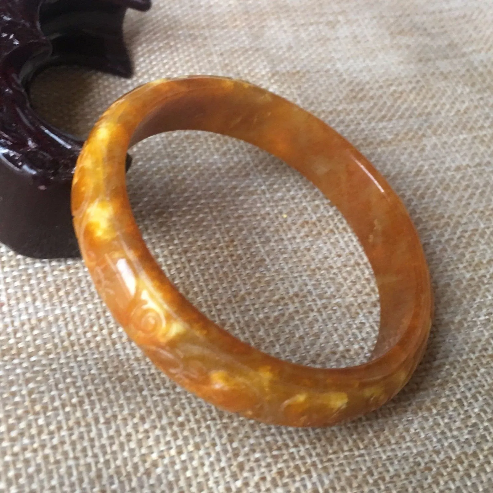 10% OFF- 55/56/57mm Certified Natural Yellow Jadeite Emerald A*Jade HandCarved Ruyi Flower Bangle L031