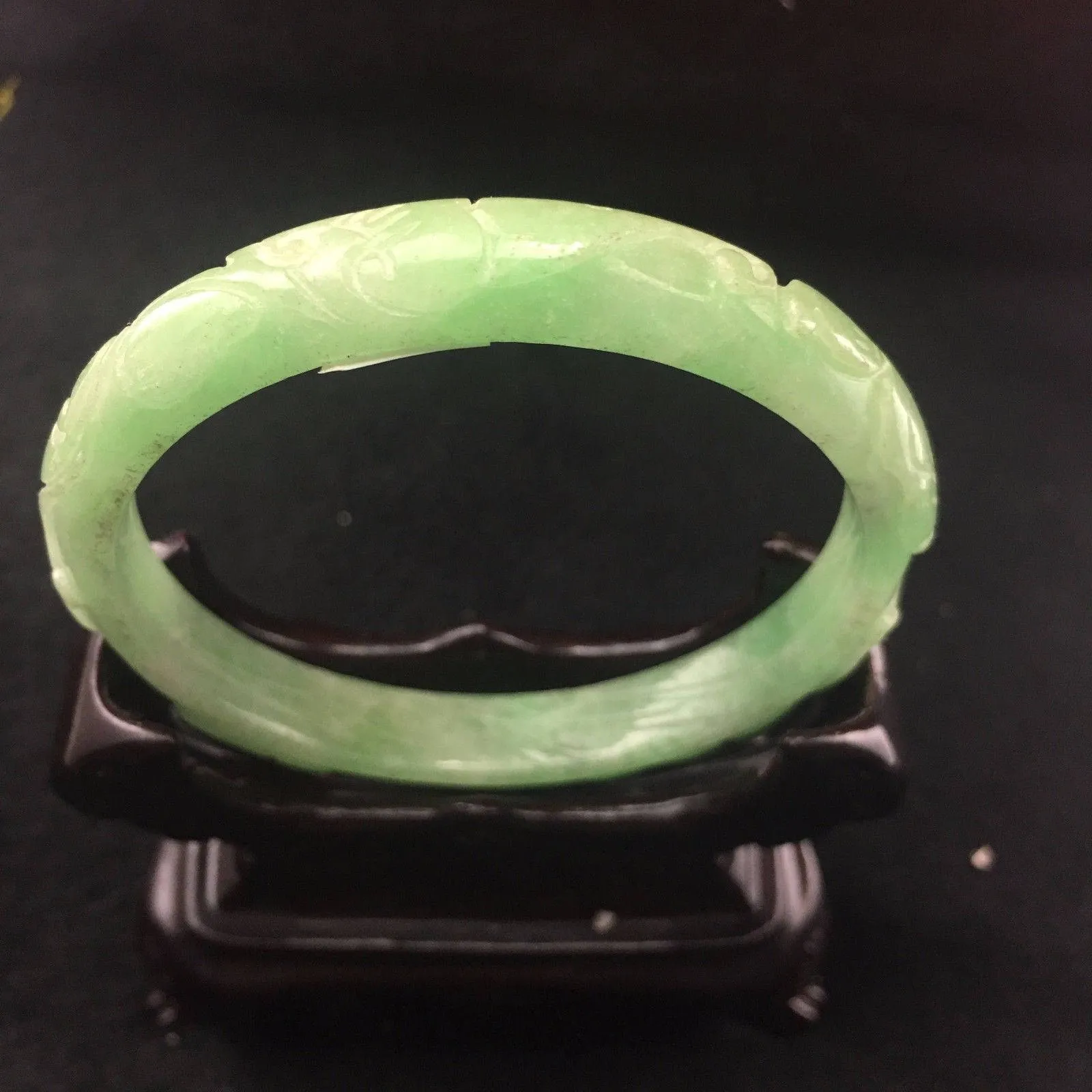 10% OFF- 56/57 mm Certified Natural Jadeite Emerald A Jade HandCarved Ruyi Flower Bracelet Bangle A-2491