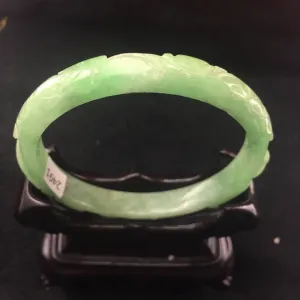 10% OFF- 56/57 mm Certified Natural Jadeite Emerald A Jade HandCarved Ruyi Flower Bracelet Bangle A-2491