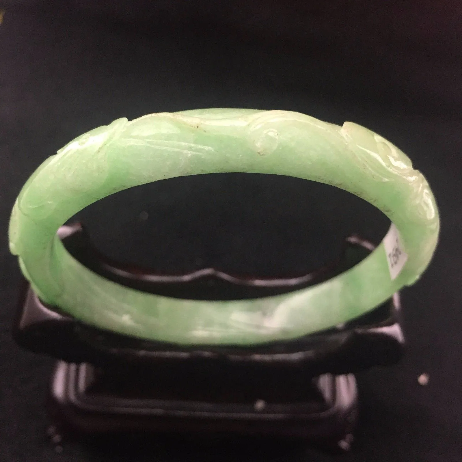 10% OFF- 56/57 mm Certified Natural Jadeite Emerald A Jade HandCarved Ruyi Flower Bracelet Bangle A-2491