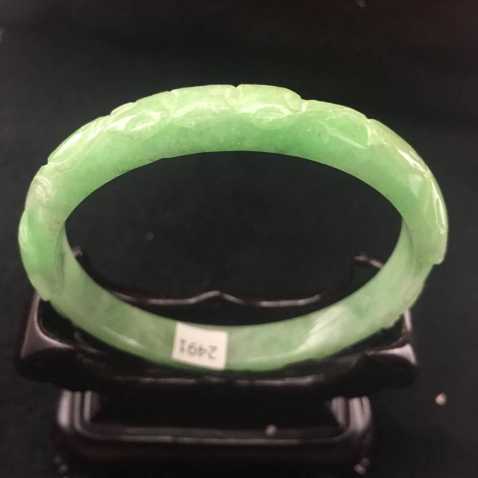 10% OFF- 56/57 mm Certified Natural Jadeite Emerald A Jade HandCarved Ruyi Flower Bracelet Bangle A-2491