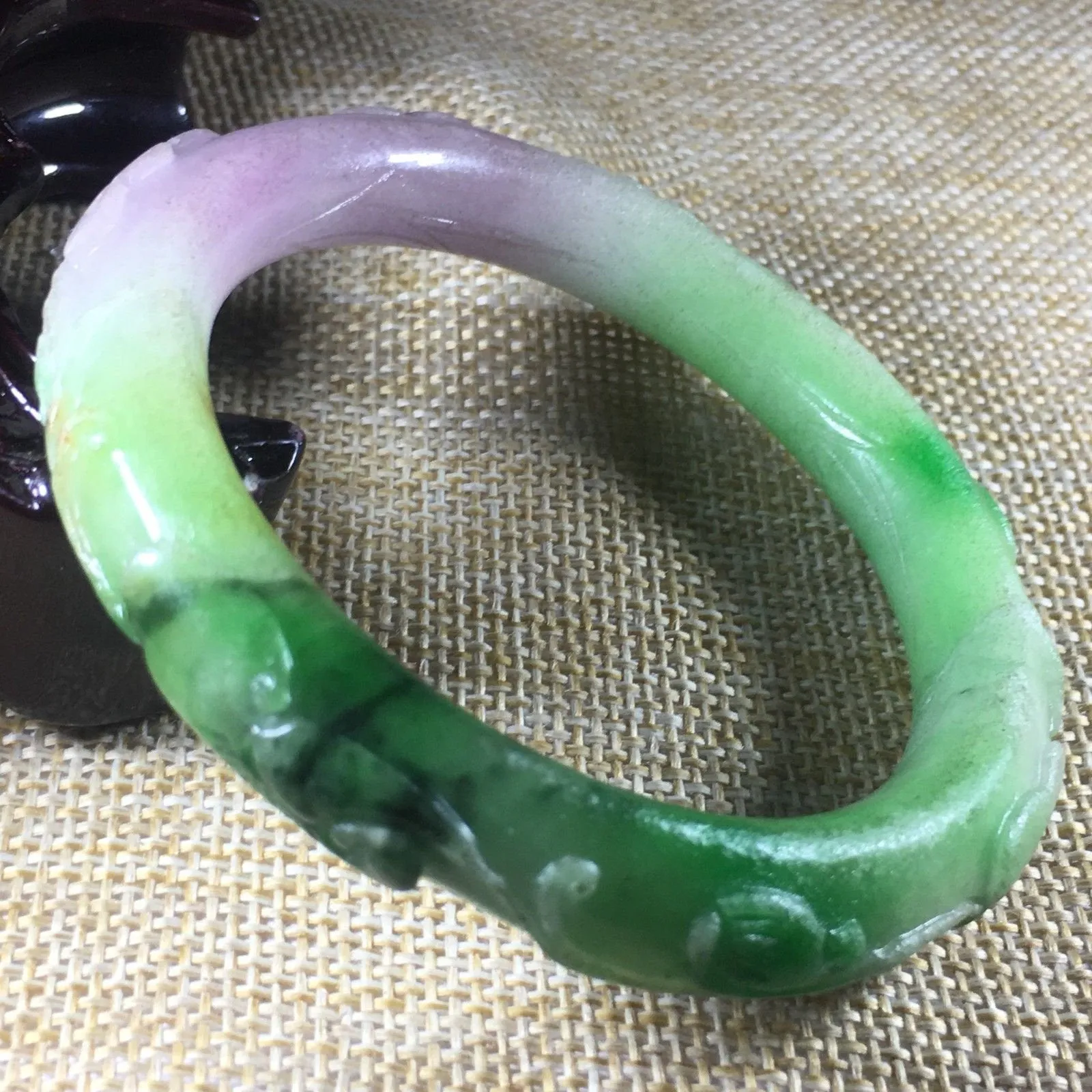 10% OFF- 56/57/58 mm Certified Natural 3 Color Jadeite Emerald A*Jade HandCarved Ruyi Flower Bangle C049