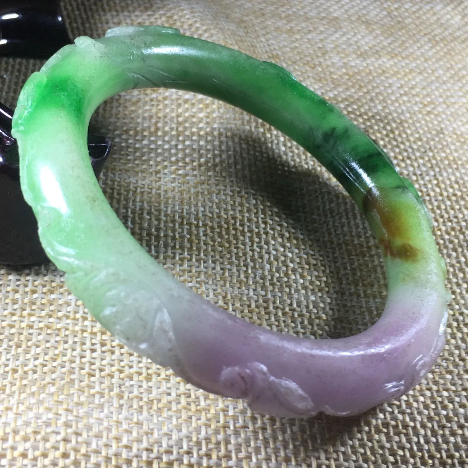 10% OFF- 56/57/58 mm Certified Natural 3 Color Jadeite Emerald A*Jade HandCarved Ruyi Flower Bangle C049