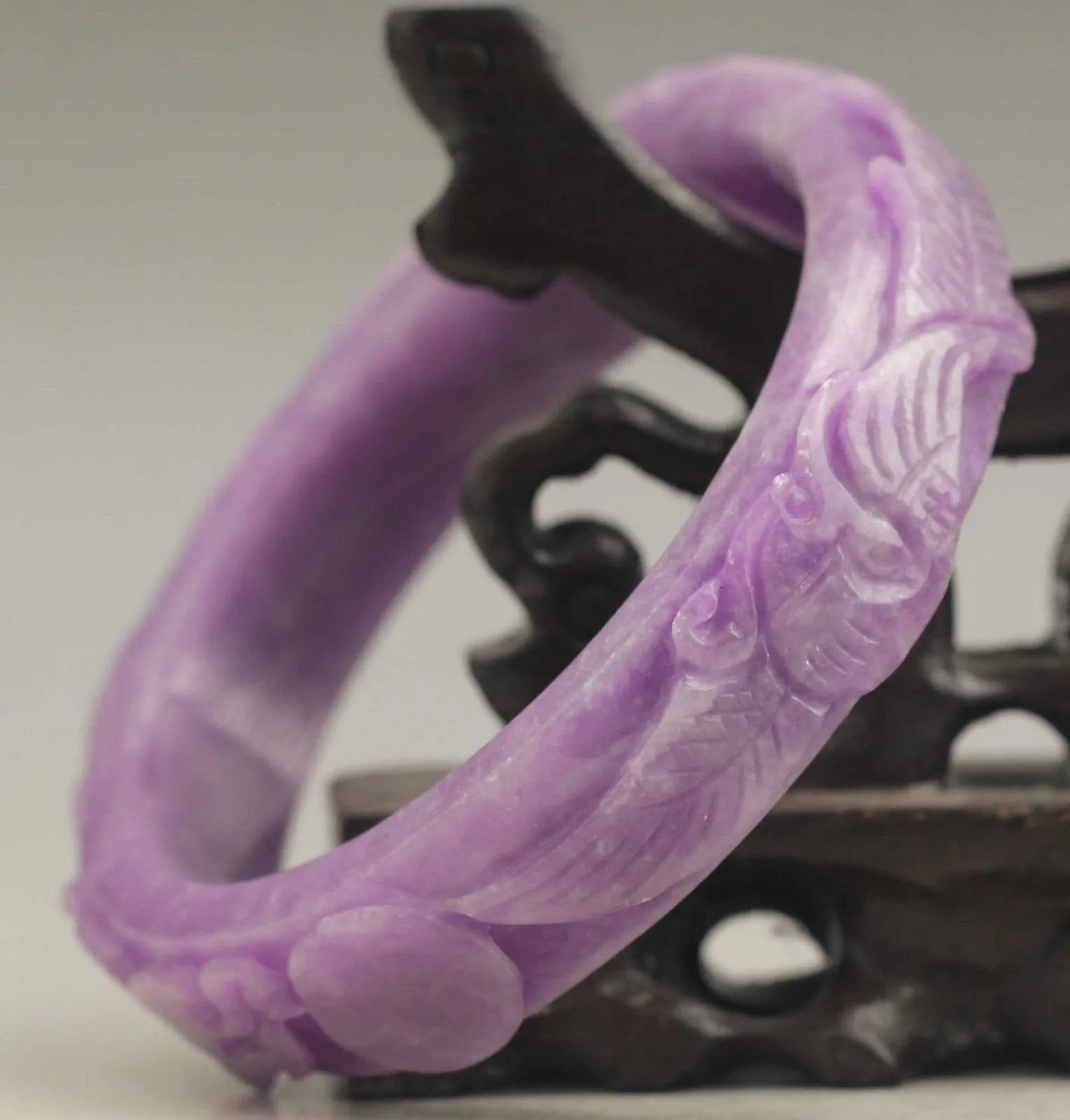 10% OFF- 56/57/58 mm Certified Natural Jadeite Emerald A*Jade Handcarved Dragon Phenix Bangle NO.C885