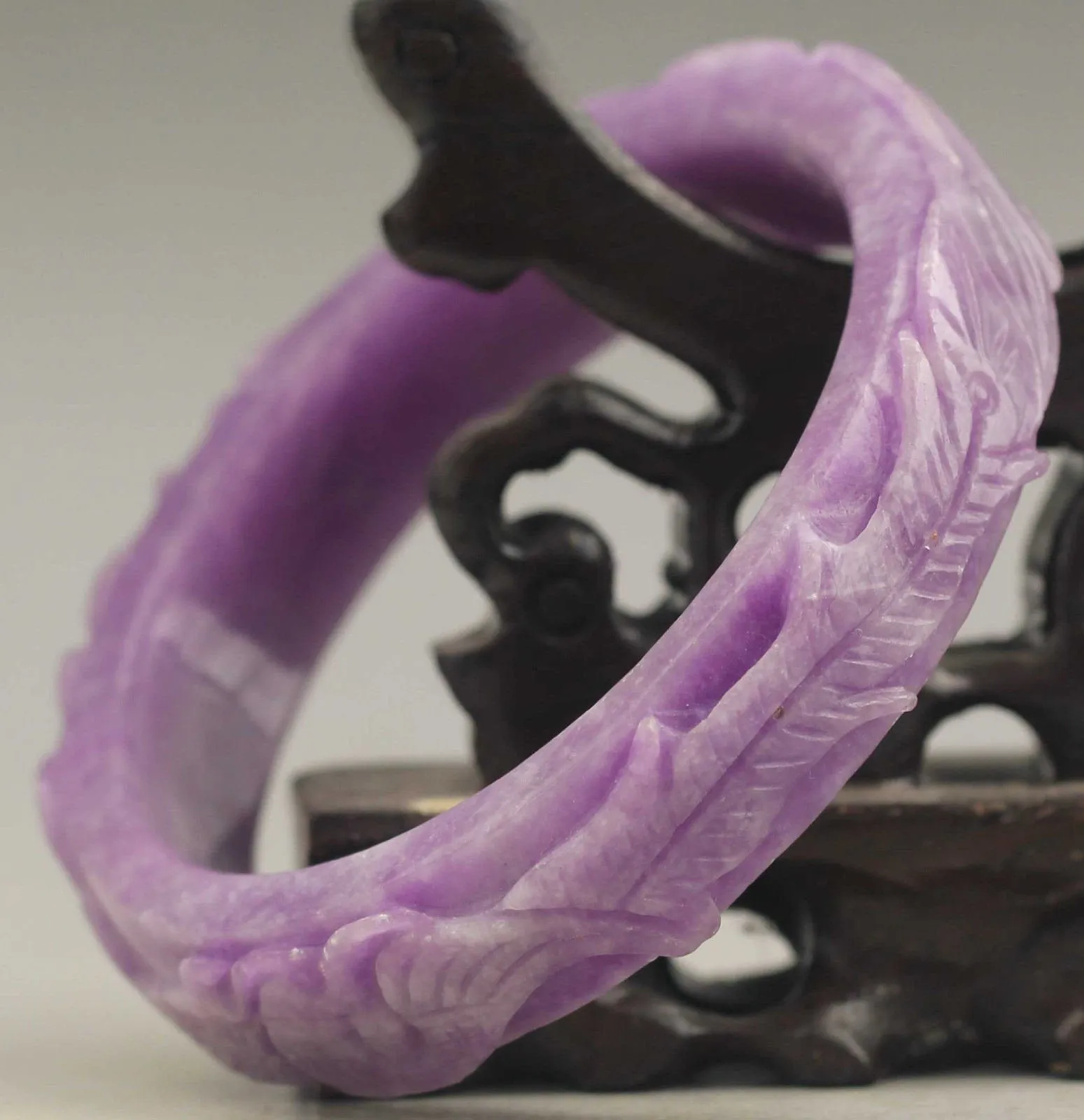 10% OFF- 56/57/58 mm Certified Natural Jadeite Emerald A*Jade Handcarved Dragon Phenix Bangle NO.C885
