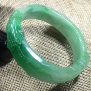 10% OFF- 56/57/58 mm Certified Natural Light Green Jadeite Emerald A*Jade HandCarved Ruyi Flower Bangle A11