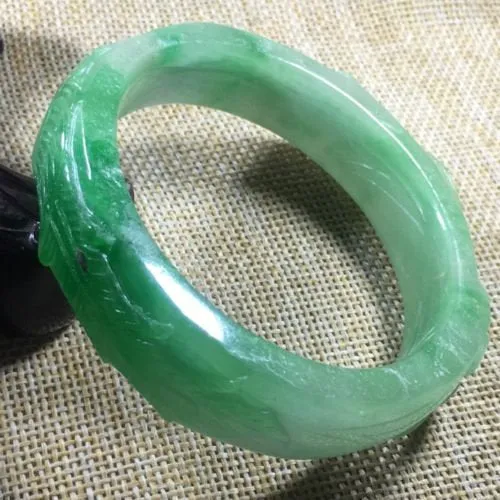 10% OFF- 56/57/58 mm Certified Natural Light Green Jadeite Emerald A*Jade HandCarved Ruyi Flower Bangle A11