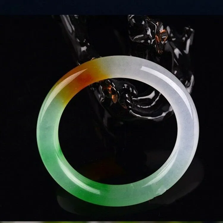 10% OFF- 56/57/58mm Certified Natural 3 Color Jadeite Emerald A*Jade HandCarved Bangle A194099