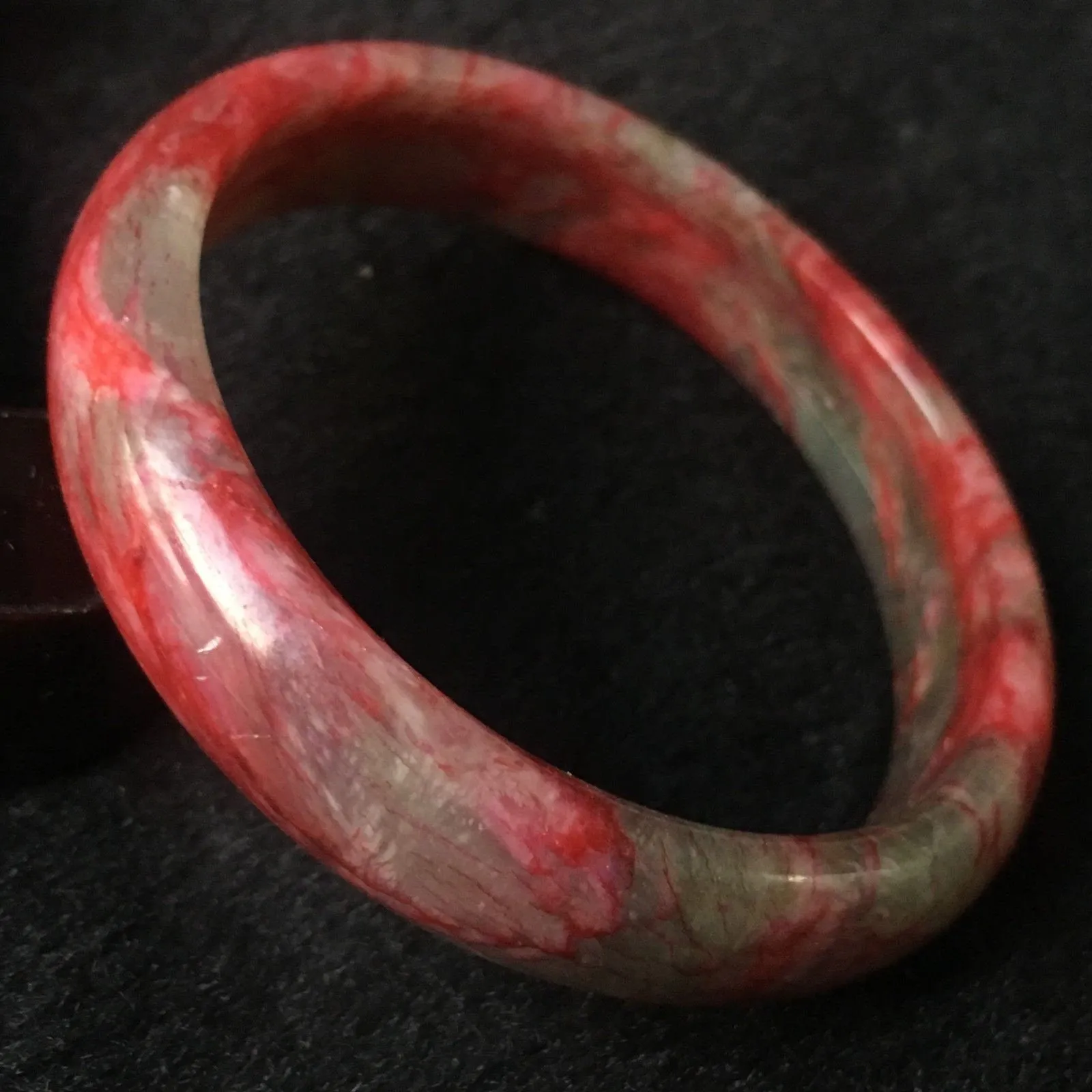 10% OFF- 56/57/58mm Certified Natural Red Peach Blossom Emerald A*Jade HandCarved Bangle A008