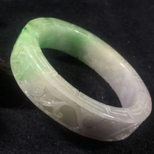 10% OFF- 57/58/59 mm Certified Natural 3 Color Jadeite Emerald A*Jade HandCarved Ruyi Flower Bangle A034