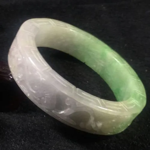 10% OFF- 57/58/59 mm Certified Natural 3 Color Jadeite Emerald A*Jade HandCarved Ruyi Flower Bangle A034