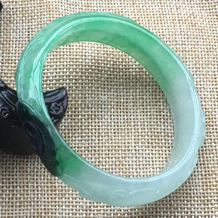 10% OFF- 57/58/59 mm Certified Natural Icy Jadeite Emerald A Jade HandCarve Ruyi Flower Bracelet Bangle F019