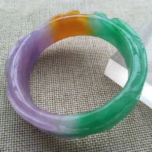10% OFF- 57/58/59mm Certified Natural 3 Color Jadeite Emerald A Jade Handcarved Dragon Bangle HA9936
