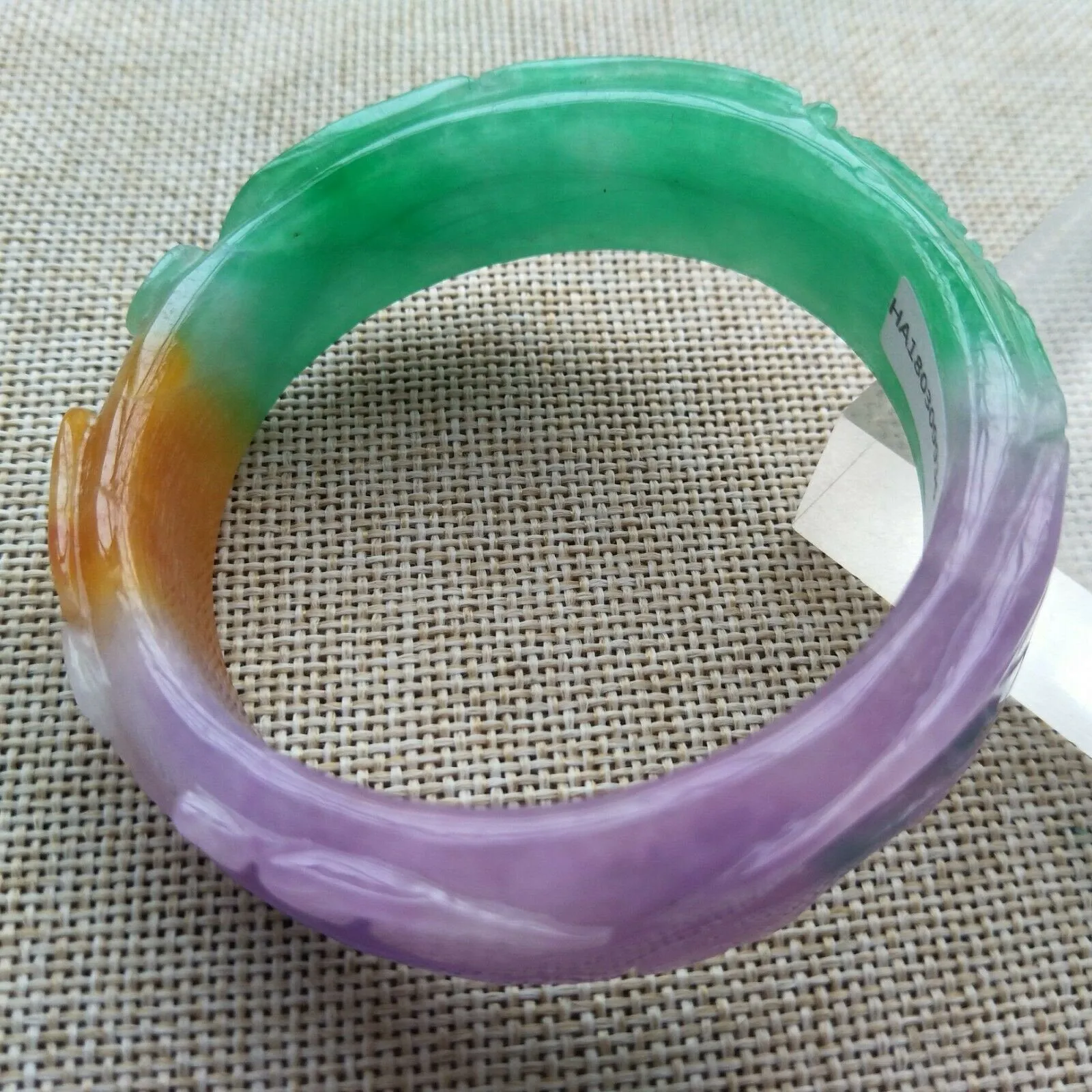10% OFF- 57/58/59mm Certified Natural 3 Color Jadeite Emerald A Jade Handcarved Dragon Bangle HA9936