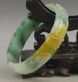 10% OFF- 57/58/59mm Certified Natural 3 Color Jadeite Emerald A*Jade HandCarved Ruyi Flower Bangle NO.F205