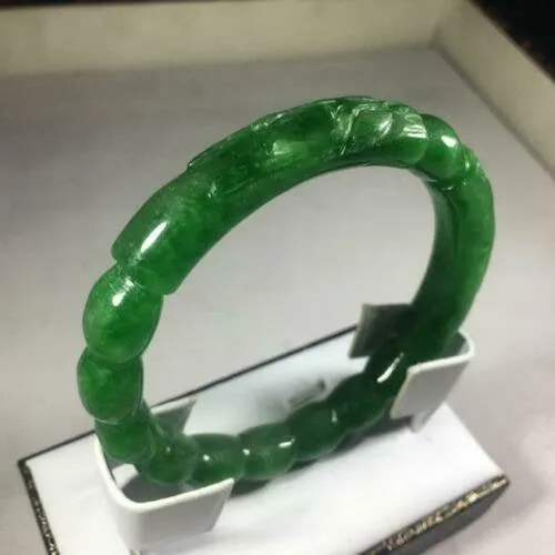 10% OFF- 57/58/59mm Certified Natural Green Jadeite Emerald A*Jade HandCarved Dragon Round Bracelet Bangle GX3134