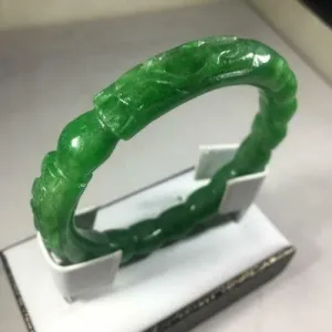 10% OFF- 57/58/59mm Certified Natural Green Jadeite Emerald A*Jade HandCarved Dragon Round Bracelet Bangle GX3134