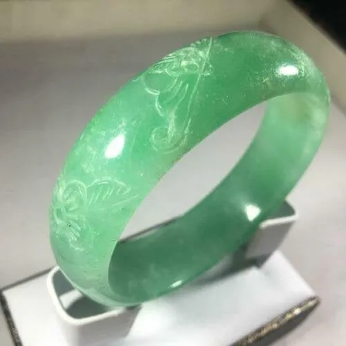 10% OFF- 57/58/59mm Certified Natural Green Jadeite Emerald A*Jade HandCarved Flower Bracelet Bangle GX3133